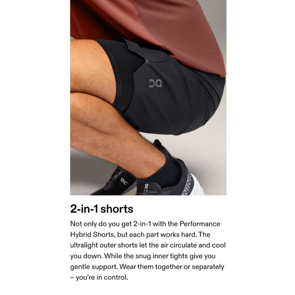 On Cloud Men’s Performance Hybrid 2in1 Running Short Blk M Gym Training Athletic - Picture 3 of 11